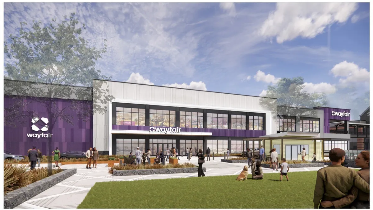 A rendering of Wayfair's large-format store in Yonkers, New York.